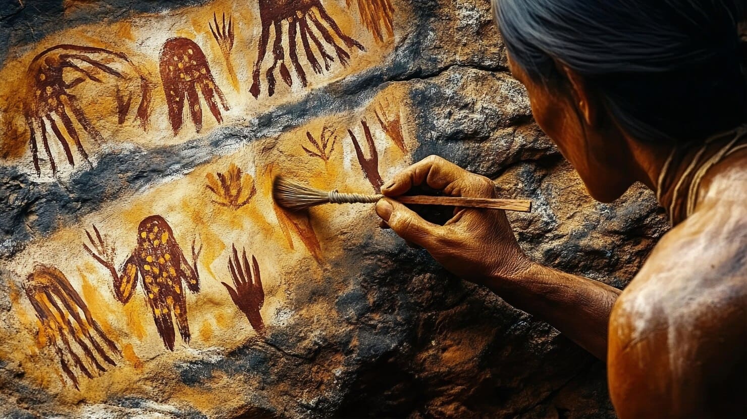 Ancient Aboriginal rock art paintings in cave